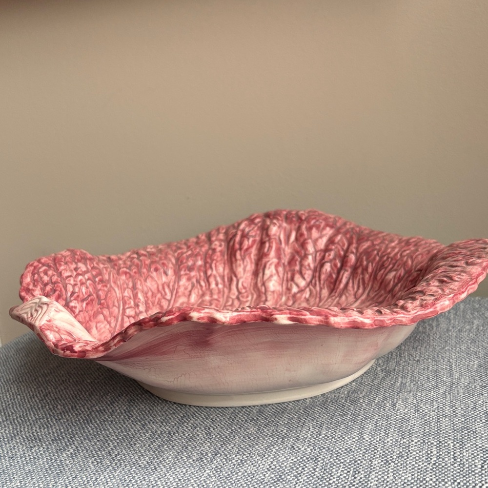 F&F Cabbage Leaf Red Pink Serving Bowl Dish Lettuce Large Vintage Rare 1989 - Picture 4 of 14